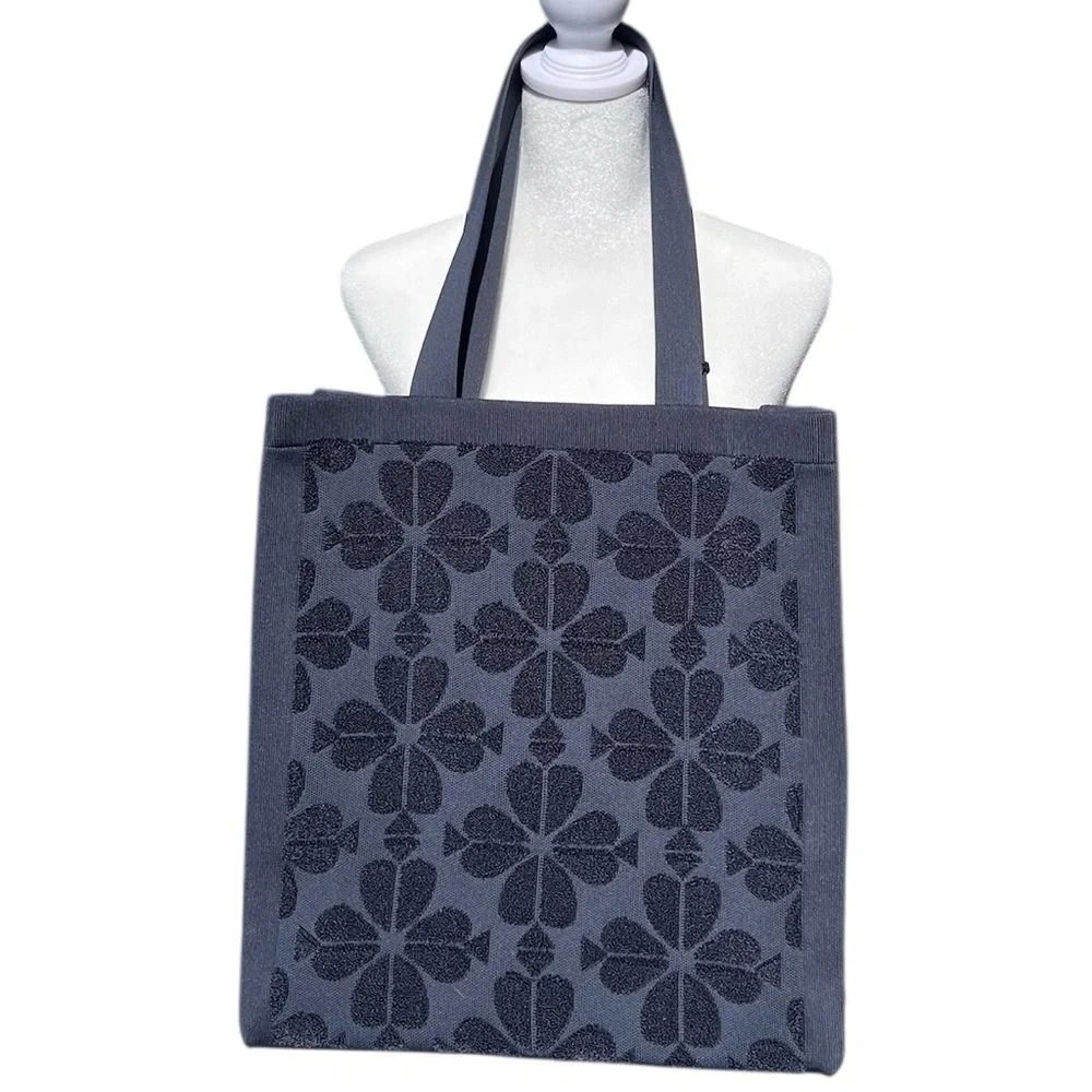 Kate Spade Brooke Terry Carryall Large Tote in Dark Blue with Bag Charm - Picture 7 of 11